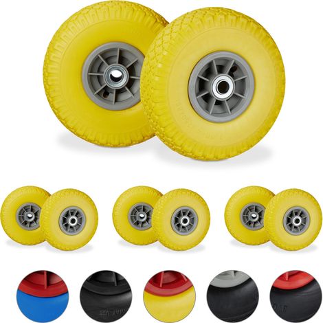 Set of 8 Relaxdays Hand Truck Tyres, Non-Flat Solid Rubber Wheels, 3.00-4”, 20mm Axle, 80 kg, 260 x 85 mm, Yellow/Grey