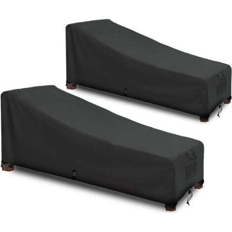 Waterproof Chaise Lounge Cover, Sun Lounger Cover, 420D Oxford Fabric, Black (208x76x79/41cm) - 2 Pieces