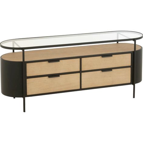 Meuble tv design métal naturel style industriel élégant - Noir et bois naturel clair (1/5)