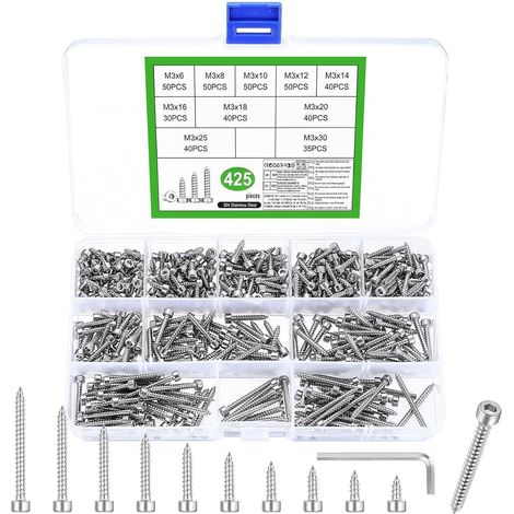 Vis autotaraudeuses M3 Inox 304, 425 pcs, boîte de rangement (1/5)