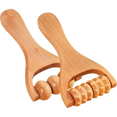 Wooden Massage Roller 2 Pieces Trigger Point Roller Sore Muscles Body Massage Tools Face Neck Foot Calf Leg Arm Tissue Relief (1/5)