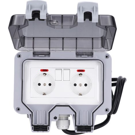 Doppelte Außensteckdose IP66 wasserdicht, Wandmontage, 250 V, 16 A, 2x Euro (1/5)