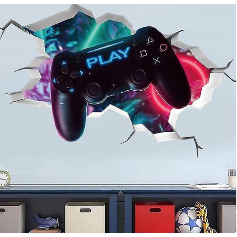 Stickers muraux 3D pour gamers (32 x 50 cm), décoration murale pour chambre de garçon, stickers muraux modernes pour salon, stickers muraux pour dortoir de garçon (1/4)
