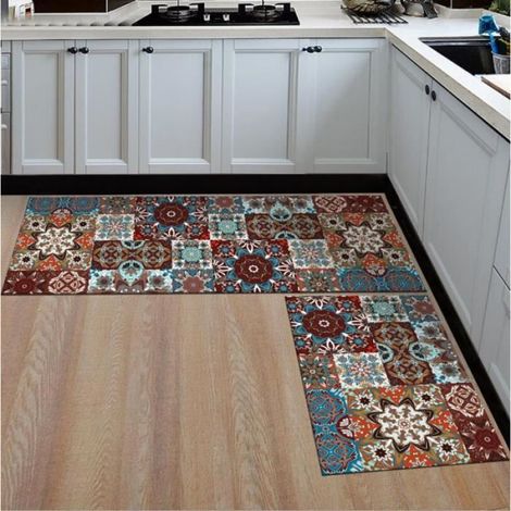 2Pcs Tapis de Cuisine Devant Evier Antidérapant Absorbent Lavable en Machine (1/3)