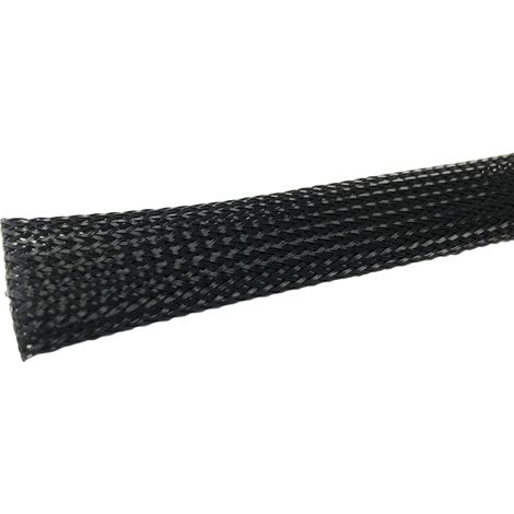 Gaine Tressée 8mm RS PRO, Noir en PET ( Prix pour Bobine de 15 Mètres )