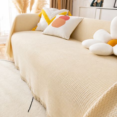 Plaid Jeté de Canapé Couvre-Lit Scandinave Tissé Jacquard beige gaufré 90x90 cm 30 × 22 × 1 cm 342 g – Livraison gratuite