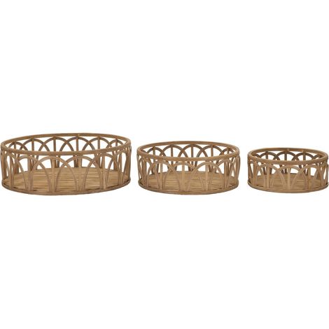 Set 3 vassoi Fuji in rattan naturale — Ø 50x16, Ø 40x14, Ø 30x12 cm