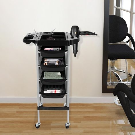 Friseurwagen, Salon Rollwagen mit 4 Ausziehbaren Schubladen, Arbeitswagen Rollwagen, Salonwagen mit Rädern, für Stylist Friseur Haarstyling SPA (1/5)