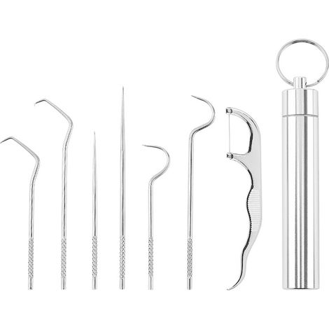 1 Ensemble cure-dents,fil dentaire,acier inoxydable 304,étui portable,hygiène bucco-dentaire,voyage (1/5)