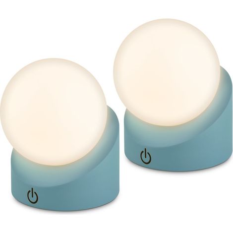 Briloner Sora Mini LED Lampe de table sans fil IP54, Set de 2, Variable, tactile, sans fil, protection contre les éclaboussures et la poussière, bleu, 10 x 8 x 9 cm