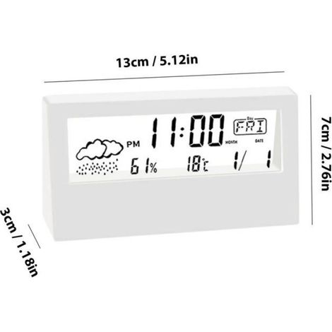 Réveil Numérique Température Humidité-1, Transparent,Standard, 12/24H Chevet Bureau, Électroménager Aucunely (1/5)