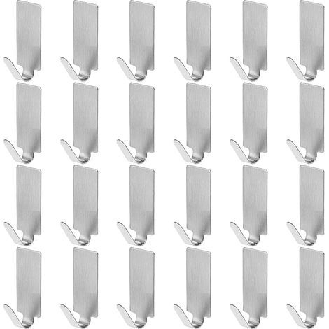 CCYKXA 24 Pieces Adhesive Wall Hooks, Adhesive Hooks for Kitchen Bathroom, Adhesive Towel Hooks No Drilling Stainless Steel