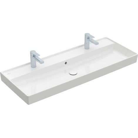 Collaro, Plans de toilette, 1200 x 470 mm, Rectangulaire, Modèle déposé, pour deux robinetteries monotrou , trou s de robinetterie percés, sans trop-plein, Blanc CeramicPlus
