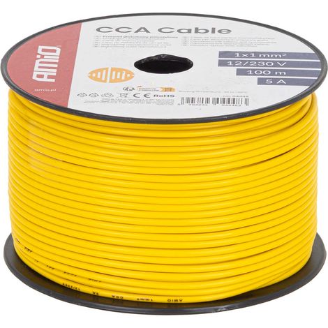 Einadriges gelbes Kabel CCA 1x1mm2 100m 5A 12/230V amio-04448 (1/5)