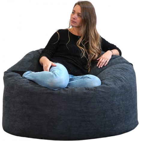 Pouf Velours Côtelé - 100 cm Bleu nuit Bananair (1/5)