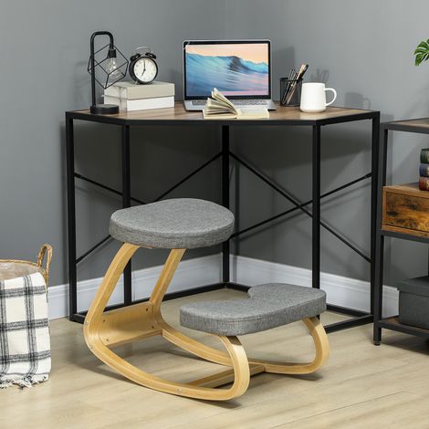 Siège assis genoux. siège ergonomique en bois à bascule. chaise à genoux pour bureau à domiciles. gris (1/5)