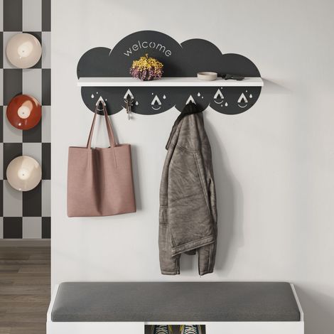 Decortie Cloudy Modern Wall Mounted Hanger Unit With Shelf - White (1/5)