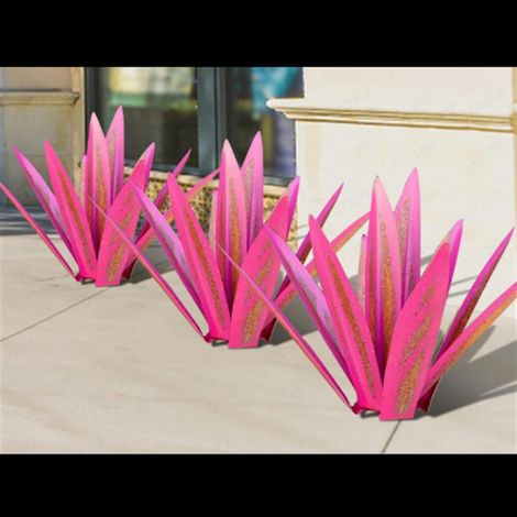 Adorno decorativo de hierro forjado rosa con forma de planta de agave, de 65 cm, inspirado en el tequila. (1/5)