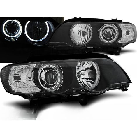 Paire de feux phares BMW X5 E53 de 1999 a 2003 xenon angel eyes led noir-27361099 (1/3)