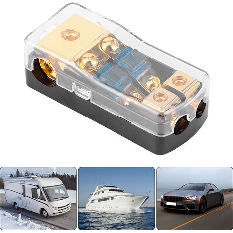 Bloc de distribution fusible 2 voies avec fusibles mini ANL, entrée 0/4 Gauge sortie 4/8 Gauge, 60A, en cuivre pour système audio auto/bateau (1/5)