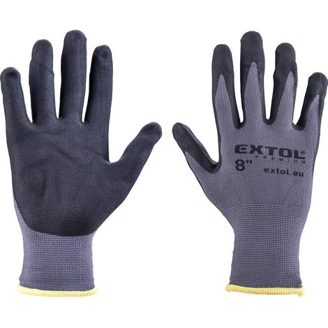 Guantes de nailon EXTOL, sin costuras, semi-recubiertos de nitrilo, talla 8" 8856680