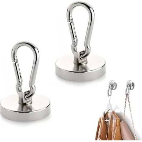 Extra strong 30KG magnetic hooks, 2 pieces with 360° rotation, 32mm neodymium magnets for refrigerator, kitchen, garage - Corrosion resistant (1/5)