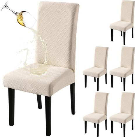 Stuhlhussen 6er Set Beige Wasserdicht Stretch für Esszimmerstühle Schwingstuhl (1/5)