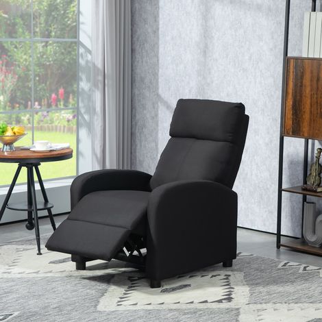 Poltrona Relax Imbottita con Schienale Reclinabile 135° e Poggiapiedi Estraibile in Lino, 69x87x100.5 cm, Nero (1/5)