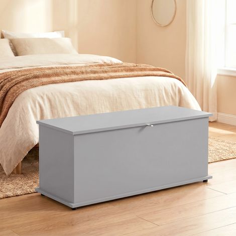 Coffre de rangement, banc de rangement avec couvercle rabattable et charnières de sécurité, 100 x 40 x 40 cm, gris (1/5)