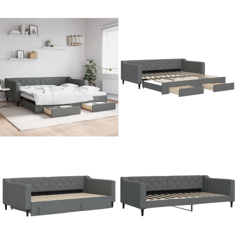 vidaXL Tagesbett Ausziehbar mit Schubladen Dunkelgrau 100x200 cm Stoff