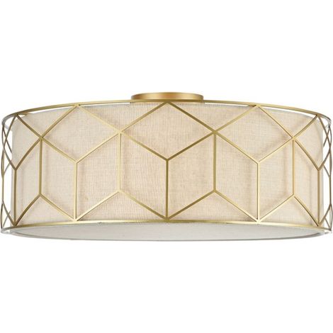 Plafoniera Contemporanea Messina Metallo Oro 5 Luci Diffusore Lino Su Pvc (1/5)