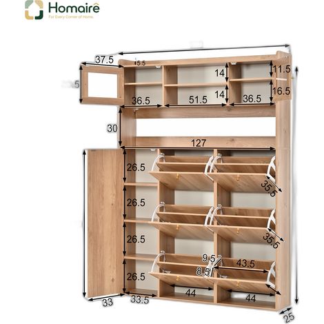 Flur- Garderobenschrank natur aus Polyester 130 x 25 x 180 cm HOMAIRE (1/5)