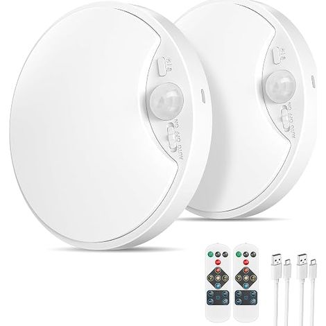 2 Pack LED Ceiling Light with Motion Sensor, Bathroom Ceiling Light 10000 mAh Rechargeable Ruler with Remote Control 3 Colour Temperatures for Garage, Stairs Corridor (1/5)