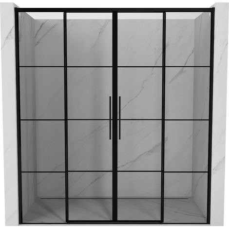 Mexen Rox Duschschiebetür 180 cm, schwarzes Gitter, schwarz - 8C2-180-002-70-77