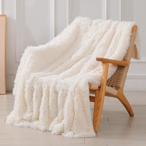 Couverture Plaid Polaire Super Chaude, Marbre Fausse Fourrure Haute Qualité, Plaid Canape, Ultra Douce et Duveteuse,130x160cm Blanc (1/4)