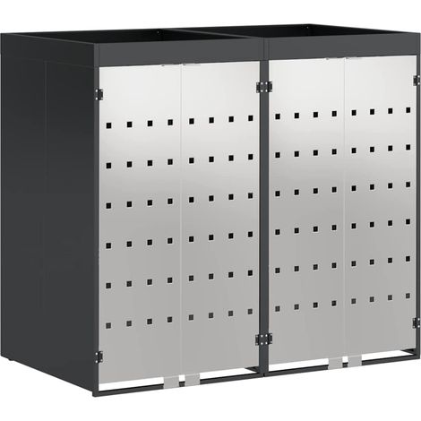 Rangement de poubelle à roulettes pour 3 poubelles Anthracite (1/5)