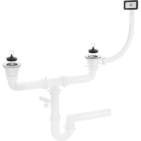 Siphon pour évier en métal - 5 x 5 cm - Avec trop-plein - Compatible lave-vaisselle - Blanc (1/3)