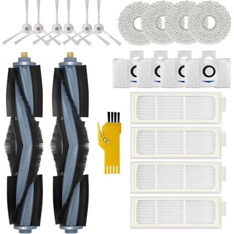 Kit Accessoires Aspirateur Robot Pièces Rechange 20 Pièces 2 Brosses Roulantes 4 Filtres 6 Brosses Latérales 4 Serpillières 4 Sacs Poussière (1/4)