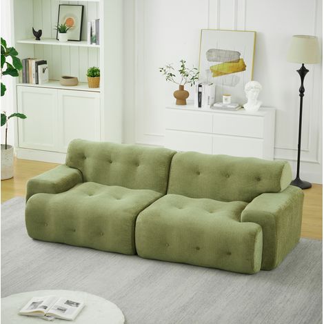 Sofá de 2 plazas de chenilla verde, 224 x 104 x 66 cm, sin montaje DESVIAE (1/5)