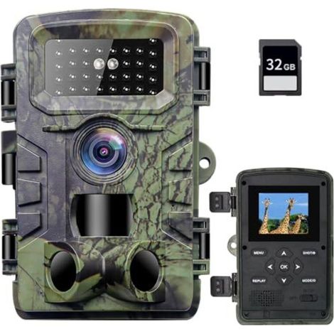 Caméra de chasse 4K - Vision nocturne - Temps de déclenchement de 0,2 s - Caméra infrarouge avec carte SD 32 G - Caméra de trail étanche pour la surveillance des animaux sauvages dans la ferme (1/5)