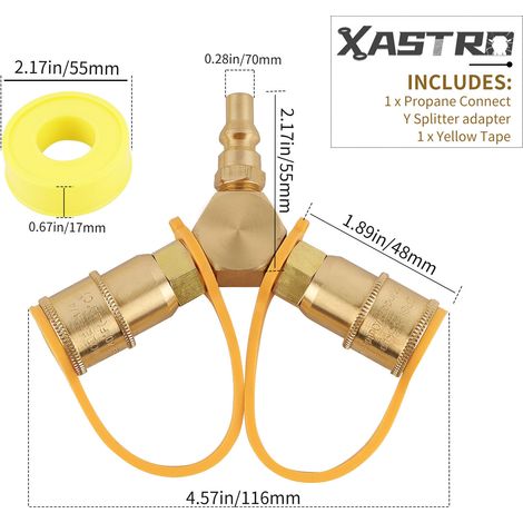 Gas cylinder connection adapter, gas cylinder adapter, 1/4Y type three-way quick connector, hexagonal inflation adapter (1/4)