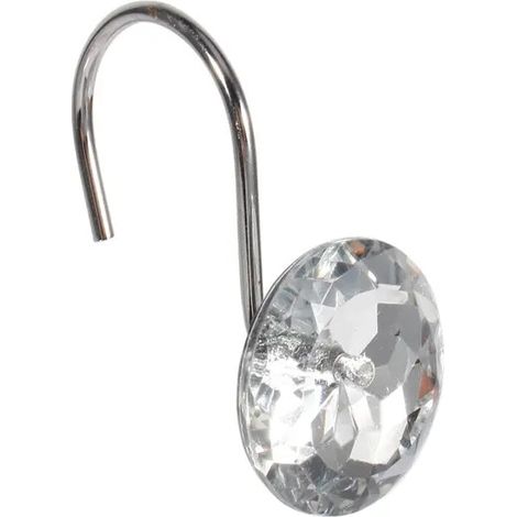 Crochets de rideau de douche, lot de 12, finition chromée avec strass, résistants à la corrosion, argent/transparent (1/2)