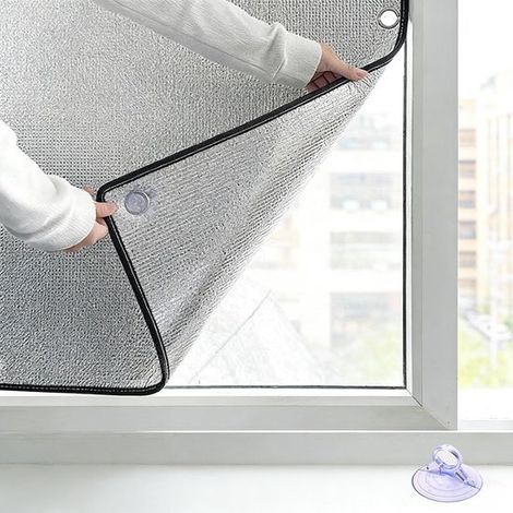 Lámina aislante térmica ventanas, opaca aluminio cara ventosas, lámina reflectante bloquea rayos tragaluces terrazas acristaladas (100x140cm) (1/5)