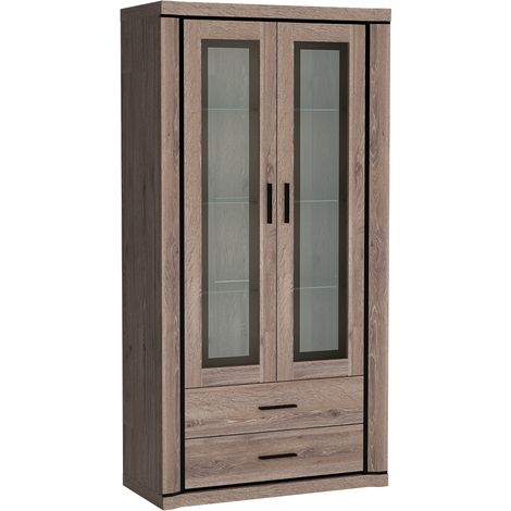 Vitrine 2-türig mit Beleuchtung in Trüffel Eiche DUNEDIN-161 (1/5)