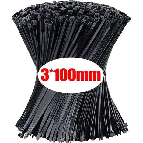 Bridas para cables, diseño autoblocante, aplicaciones versátiles, negras (3x100 mm), 200 unidades (1/2)
