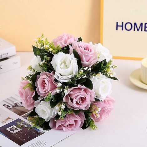 Compositions florales, bouquets, décoration de mariage, boules de roses, boules de fleurs en soie, fleurs artificiellesblanc, violet (1/5)