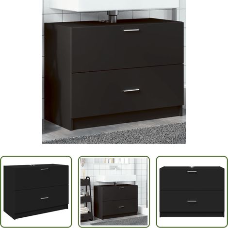 vidaXL Rangement salle de bain - Armoire d'évier noir 78x37x59 cm bois d'ingénierie (1/5)