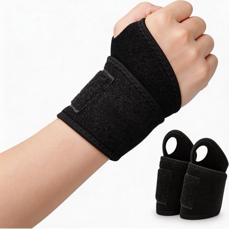 1 paire de protège-poignets réglables en polyester pour fitness, musculation, ballon, avec trou pour le pouce et fermeture, noir, 33 x 7,5 cm (1/5)