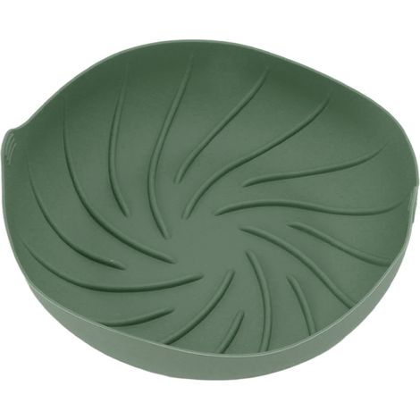 Grand panier de friture rond en silicone résistant aux hautes températures, compatible avec les friteuses instantanées et les fours à micro-ondes, vert foncé. (1/5)