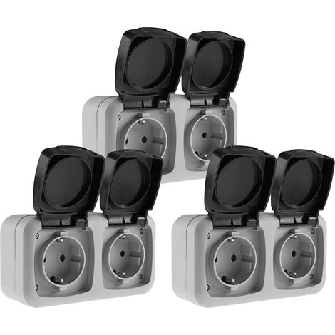 3x Feuchtraum Doppel-Steckdose IP44 Aufputz horizontal 2-fach Steckdose 3er Set (1/5)